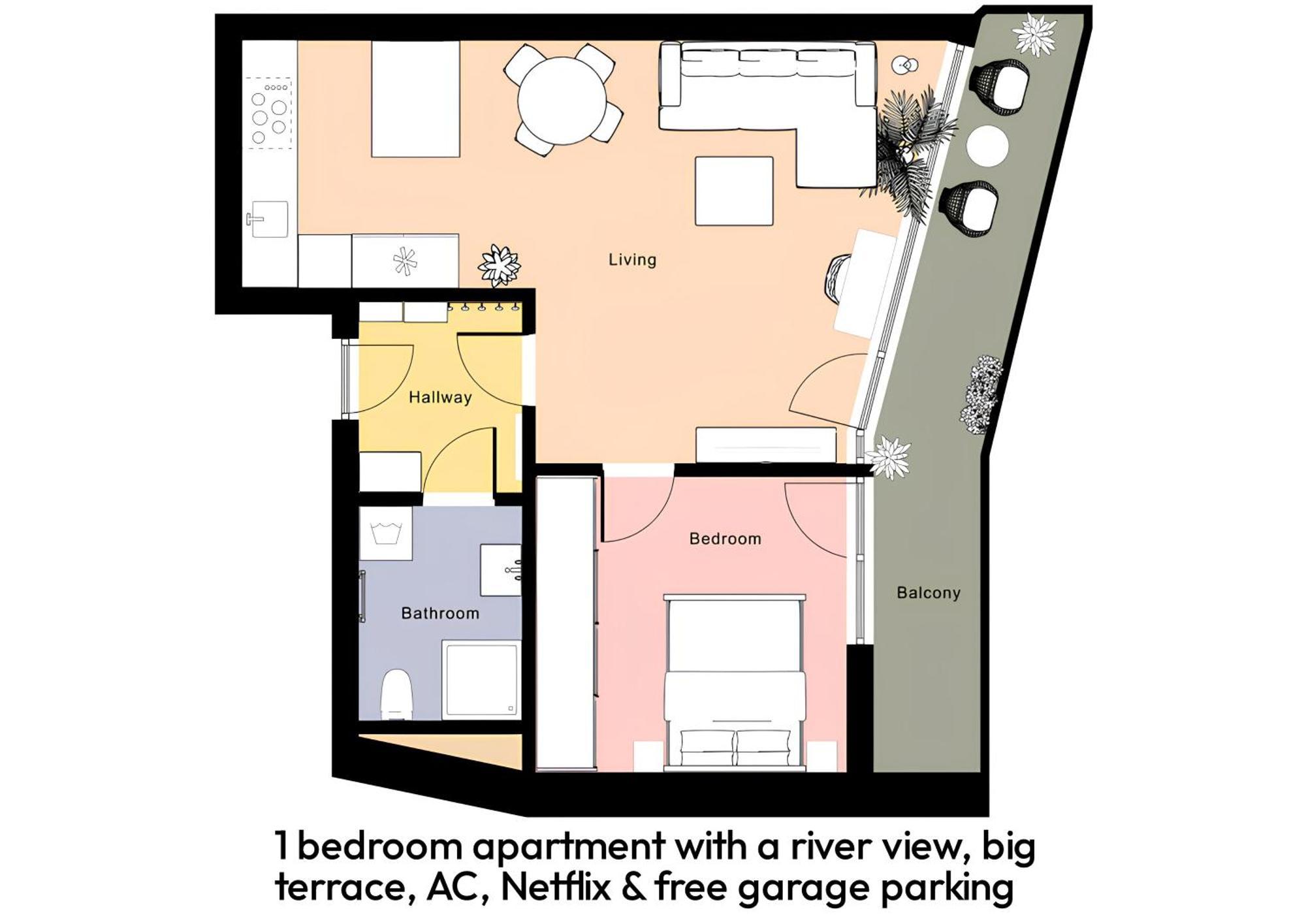 Apartment Fully Equipped With Terraces, Free Garage Parking, Netflix & Ac - By Cz